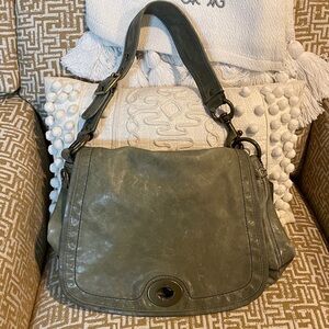Vintage Coach Legacy Distressed Vachetta Gray Leather Flap Shoulder Hobo 11134